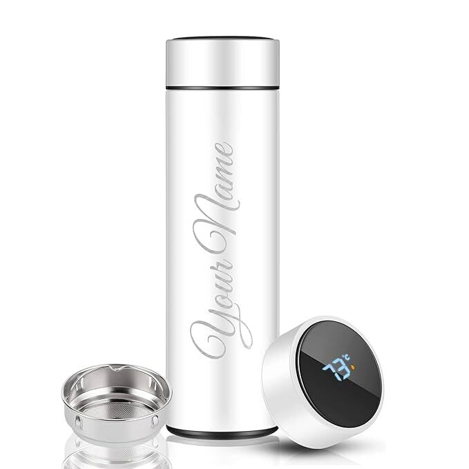 Your Name Printed Stainless Steel Bottle | Vacuum Insulated Bottle with Tea Filter | 500 ML