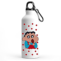 Printed Shinchan Aluminium Sipper Water Bottle Wide Mouth With Straw White for Kids Boy