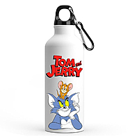 Printed Tom Jerry Aluminium Sipper Water Bottle Wide Mouth With Straw White Colour for Kids Boy And Girl,
