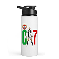 Cr7 Printed Aluminum Sublimation Water Bottle With Wide Mouth Black cap Sports/School