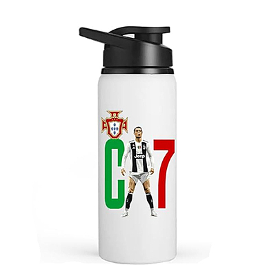 Cr7 Printed Aluminum Sublimation Water Bottle With Wide Mouth Black cap Sports/School Cr7 Printed Aluminum Sublimation Water Bottle With Wide Mouth Black cap Sports/School