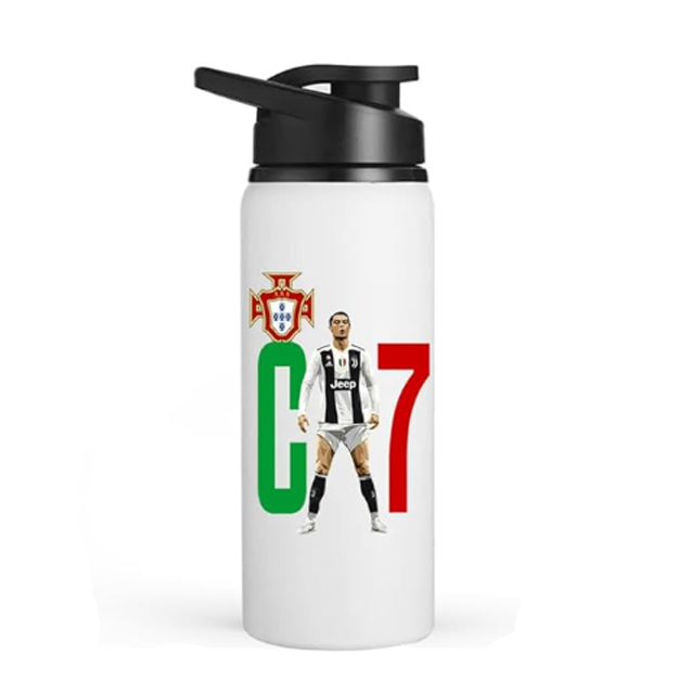Cr7 Printed Aluminum Sublimation Water Bottle With Wide Mouth Black cap Sports/School Cr7 Printed Aluminum Sublimation Water Bottle With Wide Mouth Black cap Sports/School