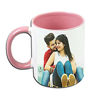 Printed Coffee Mug | Customised Photo Print Mug | Inner Plus Handle Colour Mug Photo Print (Pink)