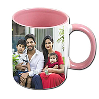 Printed Coffee Mug | Customised Photo Print Mug | Inner Plus Handle Colour Mug Photo Print (Pink)