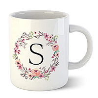 Printed GIFT BOX Creative Colorful Floral Letter Alphabet W White Ceramic Mug