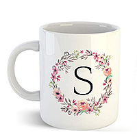 Printed GIFT BOX Creative Colorful Floral Letter Alphabet W White Ceramic Mug
