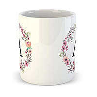 Printed Creative Colorful Floral Letter Alphabet A White Ceramic Mug - 300 ml