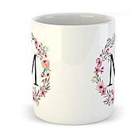 Printed Handicraft olorful Floral Letter White Ceramic Mug | Coffee Mug for Gift (Alphabet A) (M)