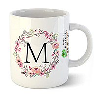 Printed Handicraft olorful Floral Letter White Ceramic Mug | Coffee Mug for Gift (Alphabet A) (M)