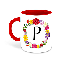 Printed  Letter P Name Initial Alphabet Inspiration Printed Red Inner Color Ceramic Coffee Mug