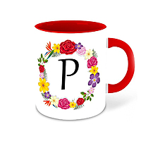 Printed  Letter P Name Initial Alphabet Inspiration Printed Red Inner Color Ceramic Coffee Mug