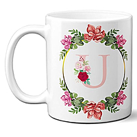 Printed  U Alphabate Printed Coffee Mug White Color 350 ml Glossy Finish