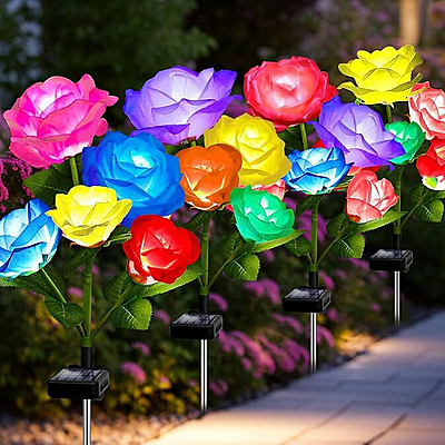 Solar ROSE Lights, 4 Pack Multi-Color Changing Solar Rose Flower Lights Waterproof Solar Rose Garden Solar ROSE Lights, 4 Pack Multi-Color Changing Solar Rose Flower Lights Waterproof Solar Rose Garden
