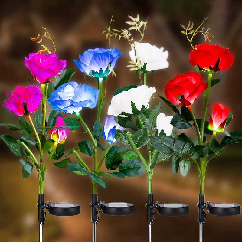 Solar ROSE Lights, 4 Pack Multi-Color Changing Solar Rose Flower Lights Waterproof Solar Rose Garden Solar ROSE Lights, 4 Pack Multi-Color Changing Solar Rose Flower Lights Waterproof Solar Rose Garden