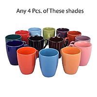 Printed Set of 4 (350ml) Handcrafted Design Tea Cups Set of 4 Stackable, Chip Resistant, with Handles Large Serving Coffee Cup