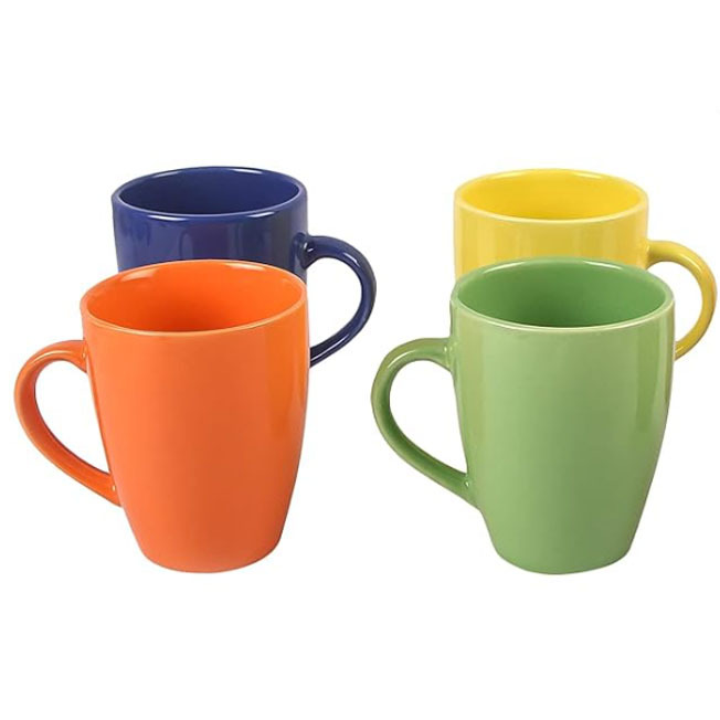Printed Set of 4 (350ml) Handcrafted Design Tea Cups Set of 4 Stackable, Chip Resistant, with Handles Large Serving Coffee Cup