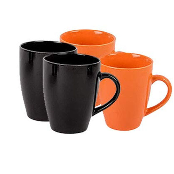 Printed Coral Coffee Mugs Set of 4,Handmade Ceramic Mug, , Tea Cups 330ml (Black Set of 4)