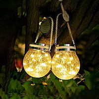 Crack Jar Solar Auto On/Of Rechargeable Waterproof Outdoor Solar Hanging Lanterns with Handle Great Outdoor Lawn