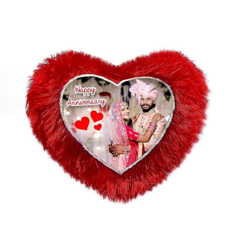 Printed Customized Red Fur Pillow Sublimation Printed Heart Shapes with Your Photos and Messages Printed Customized Red Fur Pillow Sublimation Printed Heart Shapes with Your Photos and Messages