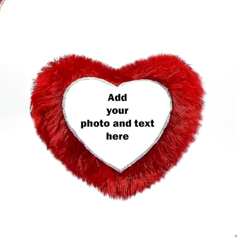 Printed Customized Red Fur Pillow Sublimation Printed Heart Shapes with Your Photos and Messages Printed Customized Red Fur Pillow Sublimation Printed Heart Shapes with Your Photos and Messages