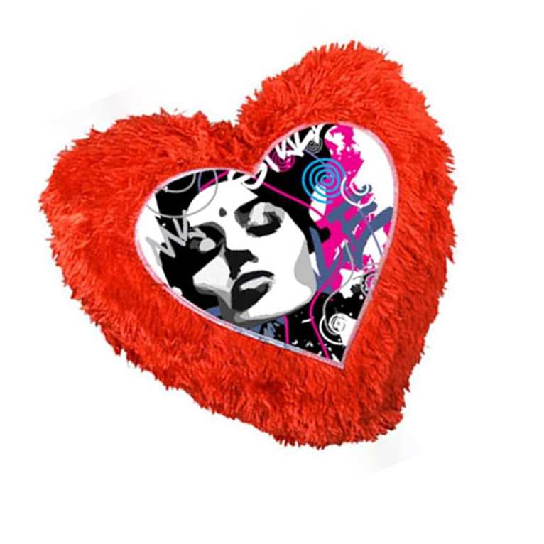 Printed Fur Crush Cushion with 1 Photo and Filler - Heart Shape, 15X17 Inch (Multicolor, Printed Fur Crush Cushion with 1 Photo and Filler - Heart Shape, 15X17 Inch (Multicolor,