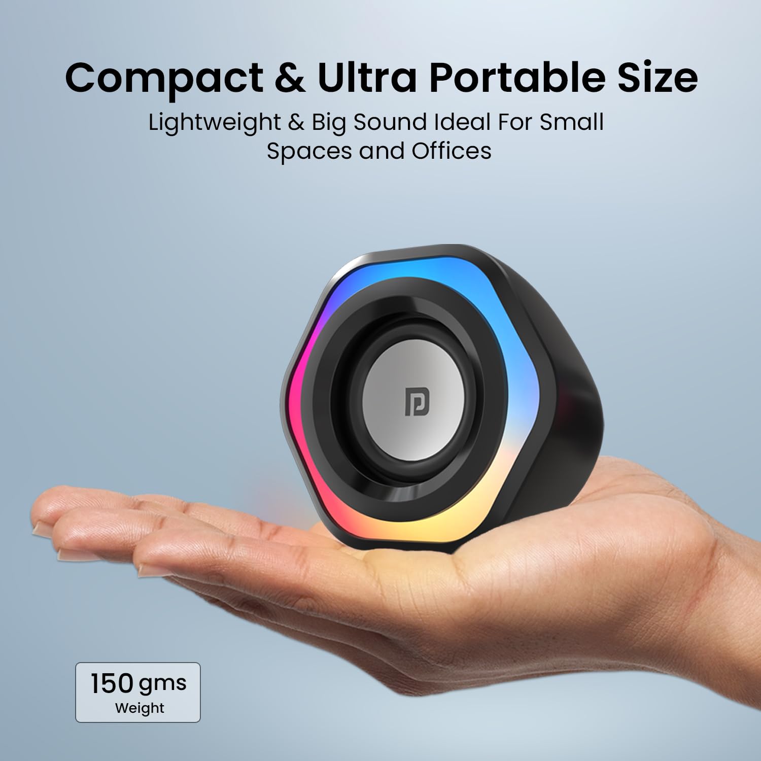Portronics in Tune 4 6W Portable USB Powered Wired Speaker with Volume Control, 3.5mm AUX in, HD Sound, 2.0 Channel, RGB Lights, Gaming Speaker, Multimedia Speaker for PC, Desktop and Laptop(Black) Portronics in Tune 4 6W Portable USB Powered Wired Speaker with Volume Control, 3.5mm AUX in, HD Sound, 2.0 Channel, RGB Lights, Gaming Speaker, Multimedia Speaker for PC, Desktop and Laptop(Black)