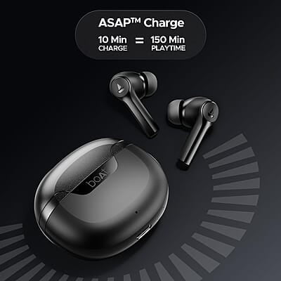 boAt Newly Launched Airdopes 300 Premium Truly Wireless in-Ear Earbuds with 4 Mics AI-ENx Spatial Audio, 50HRS Playtime, Multipoint Connection, ASAP Charge, Hearables App Support