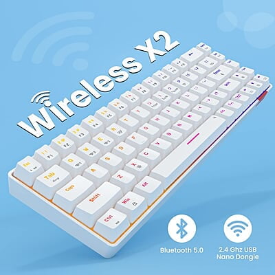 Portronics Hydra 10 Mechanical Wireless Gaming Keyboard with Bluetooth 5.0 + 2.4 GHz, RGB Lights 16.8 Million Colors, Type C Charging, Compatible with PCs, Smartphones and Tablets