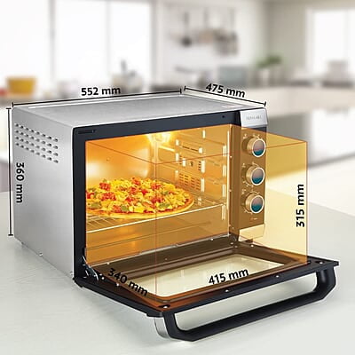 Borosil Prima 48 L Oven Toaster & Grill, Motorised Rotisserie & Convection Heating, 6 Heating Modes, Silver