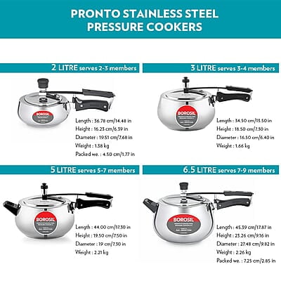 Borosil Pronto Induction Base Stainless Steel Inner Lid Pressure Cooker 5L