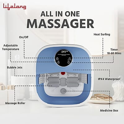 Lifelong Electric Foldable Foot Spa Massager with 8 Manual Massage Rollers, Digital Panel & Water Heating Technology