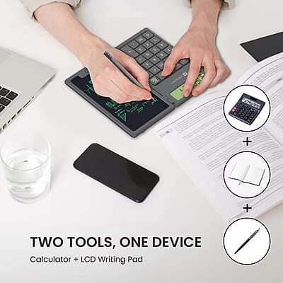 Portronics Ruffpad Calc 2-in-1 Calculator & LCD Writing Pad with 6.5 Inches Tablet, 12 Digits, Foldable Design, Stylus Pen for Students