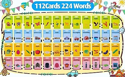 Flash Cards for Kids Talking English Words Flash Cards Preschool Electronic Reading Early Talking Flashcards Toy for Kids - 112 pcs Card
