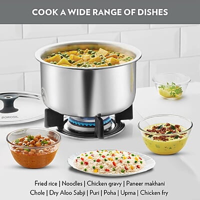 Borosil Cookfresh Tri-ply Stainless Steel Tope with Lid, Induction Friendly, 1 L, 14 cm Dia
