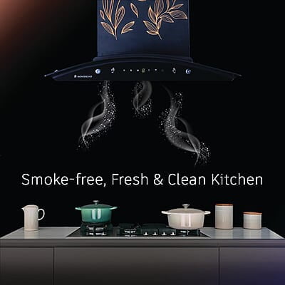 Wonderchef Ruby Curve Flora 90 cm Auto Clean Wall Mounted Chimney (Black 1200 CMH)