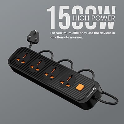 Portronics Power Plate 12 Extension Board with 4 Universal Sockets, 2 Meter Long Cord, 1500 Watt, Fireproof Material