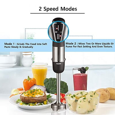 AGARO Marvel 800 Watts Hand Blender With Chopper, Jar & Whisker, 2 Variable Speed Modes & Speed Regulator