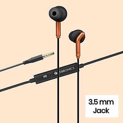 ZEBRONICS BRO 3.5mm Wired Earphones, in-Line MIC, Deep Bass, 1.2m Strong and Long Lasting Cable, Light Weight, Compatible with Mobile Tablet Laptop