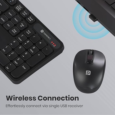 Portronics Key8 Combo Wireless Keyboard and Mouse Set with 2.4 GHz Wireless, Large Keycaps, 104 Keys, Adjustable Mouse Sensitivity, 12 Multimedia Hotkeys, USB Receiver for PC, Laptop, Mac (Black) Portronics Key8 Combo Wireless Keyboard and Mouse Set with 2.4 GHz Wireless, Large Keycaps, 104 Keys, Adjustable Mouse Sensitivity, 12 Multimedia Hotkeys, USB Receiver for PC, Laptop, Mac (Black)
