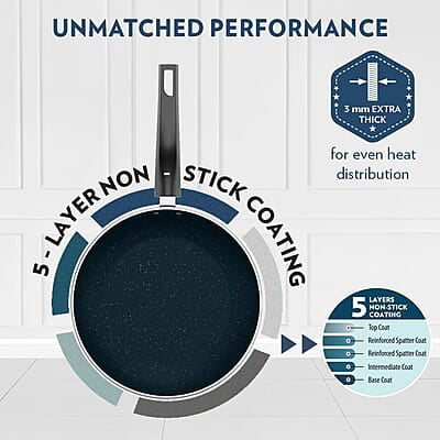 Borosil ProChef Non-Stick Fry Pan, 20 cm, Gas Stove Compatible, Thick Uniform Body for Even Heating, Metal Spoon Friendly, PFOA Free, Blue Exterior, Stir Frying Pan for Eggs, Cutlets, 1 Year Warranty