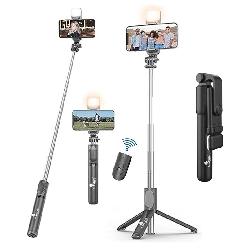 Kratos Selfie Stick Tripod Stand, 3 in 1 Multifunctional Design, Rechargable LED Light