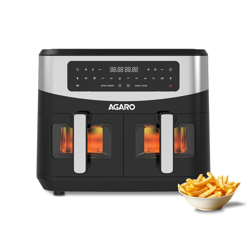 AGARO Imperial Dual Basket Digital Air Fryer, Independent 4.5L Basket, 10 Preset Cooking Modes, 360° Air Circulation, Convection, Digital Touch Display, 2400W AGARO Imperial Dual Basket Digital Air Fryer, Independent 4.5L Basket, 10 Preset Cooking Modes, 360° Air Circulation, Convection, Digital Touch Display, 2400W