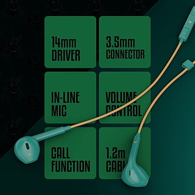 ZEBRONICS DC AQUAMAN edition BUDS 30 3.5mm stereo earphone with inline microphone for calling, volume control, multifunction button, 14mm drivers, stylish eartip design and 1.2 meter durable cable