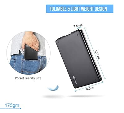 Portronics Chicklet Foldable QWERTY Keyboard, Mini Pocket Sized, Rechargeable, Bluetooth Wireless, One Touch Connect Button