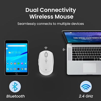 Portronics Toad III Wireless Mouse with Bluetooth & 2.4 GHz Dual Connectivity, Rechargeable, 6 Buttons, Adjustable DPI, Silicon Grip & Ergonomic Design for PC, Laptop, Mac (White) Portronics Toad III Wireless Mouse with Bluetooth & 2.4 GHz Dual Connectivity, Rechargeable, 6 Buttons, Adjustable DPI, Silicon Grip & Ergonomic Design for PC, Laptop, Mac (White)