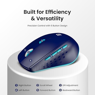 Portronics Toad 32 Wireless Mouse with 6 Buttons, 2.4 GHz Connectivity, 10m Working Range, Ergonomic Design, Adjustable Optical DPI, Auto Power Saving, for Laptop & PC Portronics Toad 32 Wireless Mouse with 6 Buttons, 2.4 GHz Connectivity, 10m Working Range, Ergonomic Design, Adjustable Optical DPI, Auto Power Saving, for Laptop & PC
