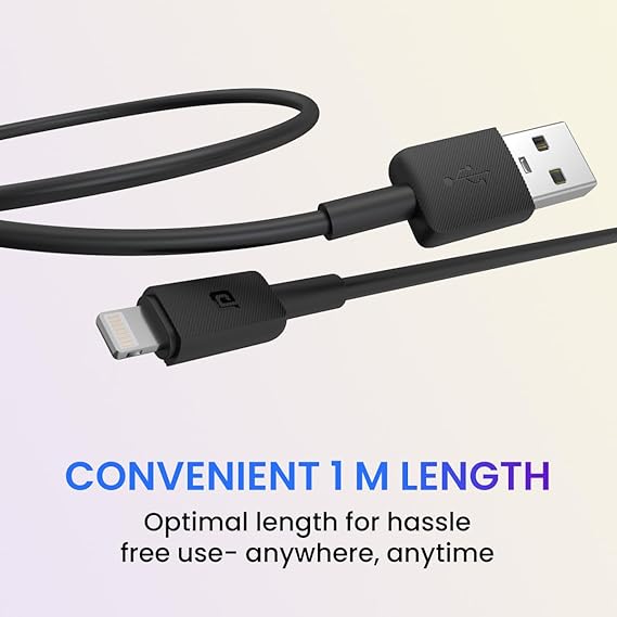 Portronics Konnect Link USB to 8PIN Fast Charging Cable with iOS Compatibility, 3.0A Output, 480Mbps Data Transfer, 1M Length(Black) Portronics Konnect Link USB to 8PIN Fast Charging Cable with iOS Compatibility, 3.0A Output, 480Mbps Data Transfer, 1M Length(Black)