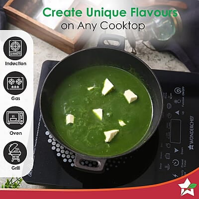 Wonderchef Forza Pre-Seasoned Cast-Iron Kadhai 3.35L, 3.8mm Wonderchef Forza Pre-Seasoned Cast-Iron Kadhai 3.35L, 3.8mm