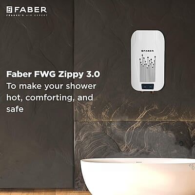 Faber Zippy Instant Geyser 3 Litre 3000W Powerful Heating Superior Energy Efficiency