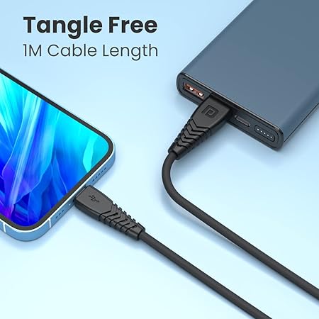 Portronics Konnect Core 8 PIN Cable Tangle-Free with 3A Rapid Charging & 480mbps Data Transmission, 1 Meter Length(Black) Portronics Konnect Core 8 PIN Cable Tangle-Free with 3A Rapid Charging & 480mbps Data Transmission, 1 Meter Length(Black)
